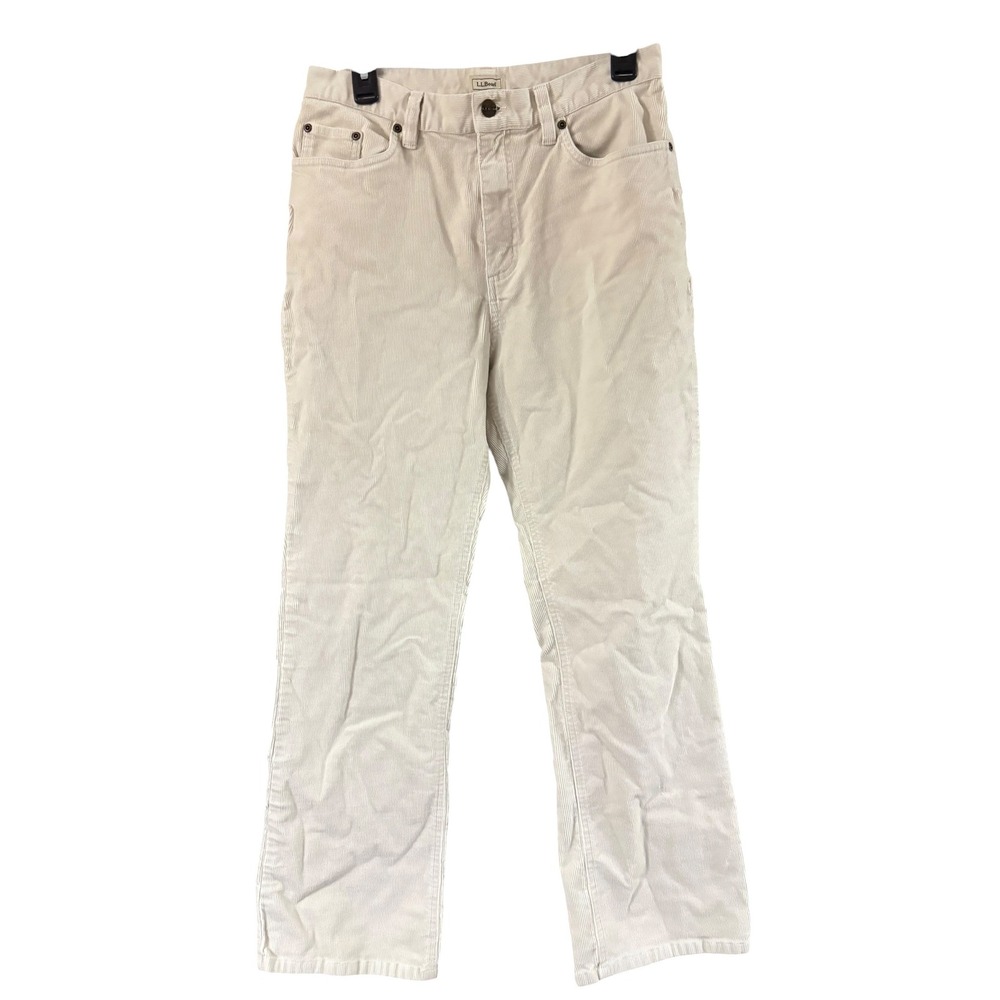 LL Bean‎ Corduroy Pants Womens 12 Reg Cream Off White Straight Leg Stretch OYQ73